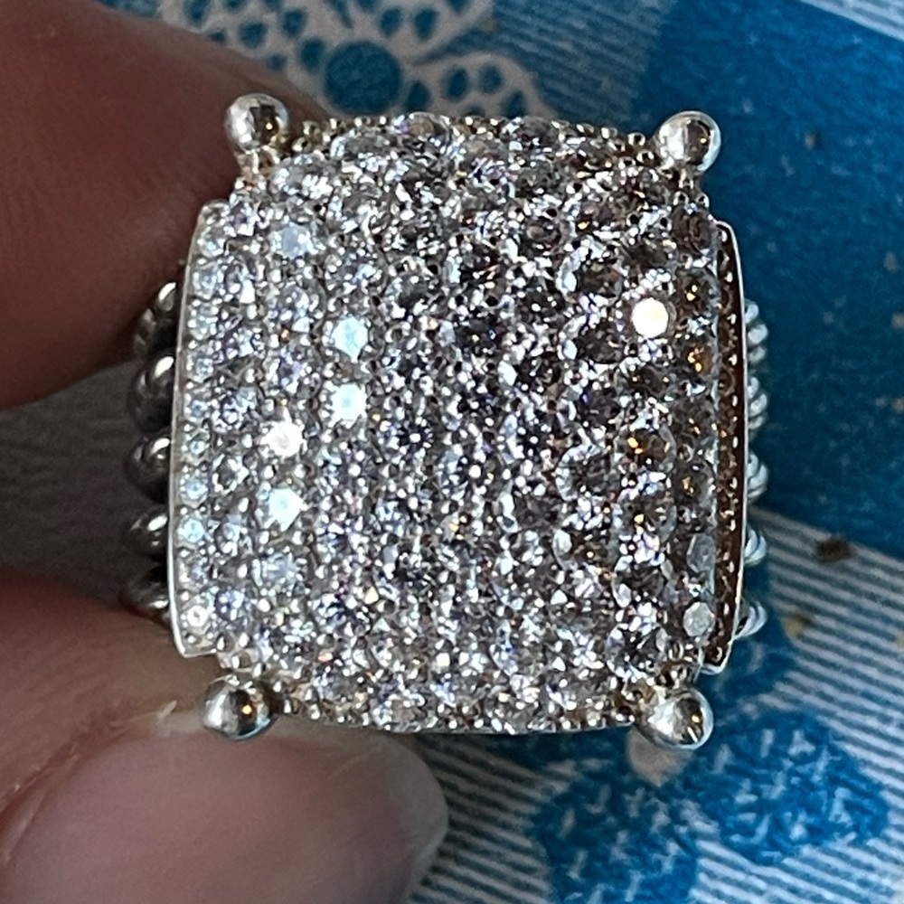David Yurman Silver Wheaton 20x16 Pave Diamond Ring